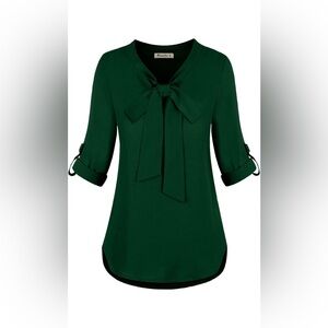 Elegant Green Women's Top with Bow Detail